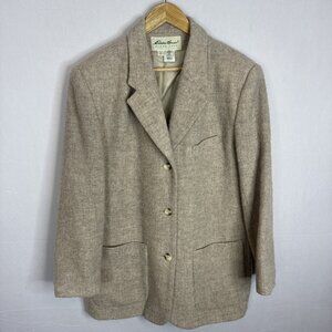Vintage Eddie Bauer Women’s Wool Blazer Jacket Beige 100% Wool USA Size L